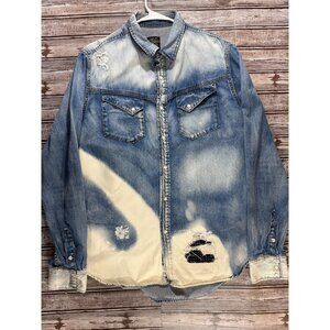 Cult Of Individuality Pearl Snap Denim Shirt sz 2XL color blue acid wash